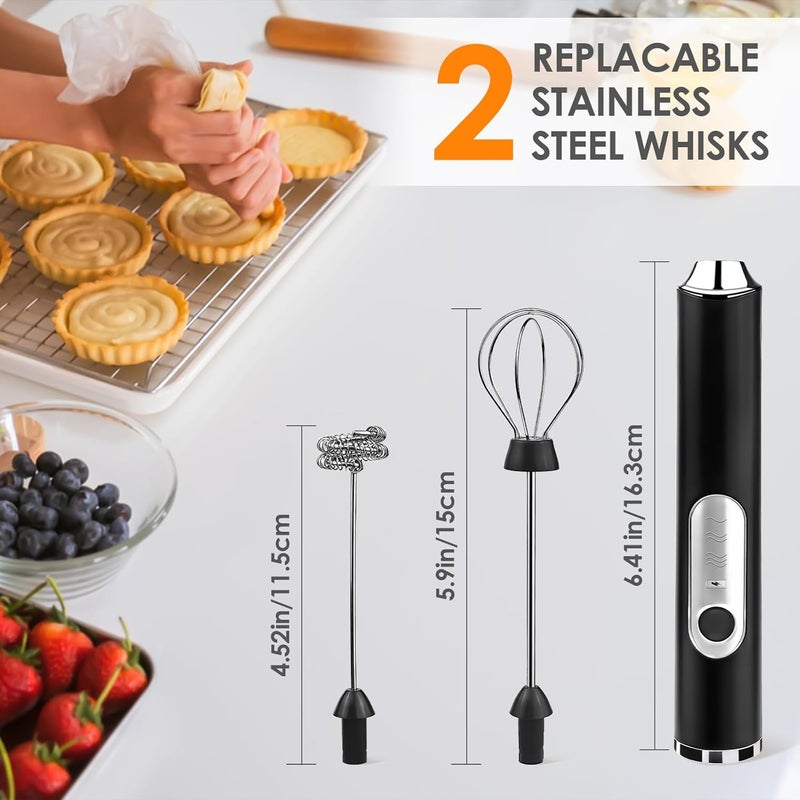 Toughwild Milk Frother Handheld, Rechargeable Coffee Frother Wand with 2 Stainless Whisks 3 Speeds, Drink Mixer, Electric Foam Maker, Hand Mixer for Lattes, Cappuccino, Matcha, Egg, Black - Image 2